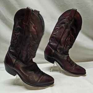 Handmade Mexico Vtg Black Cherry Men's Cowboy Leather Boots 8.5